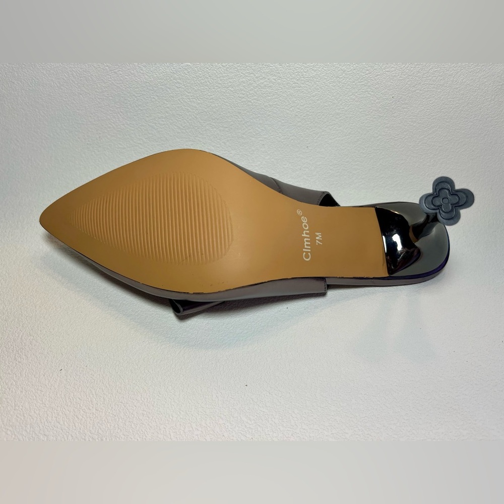 NIB Clmhoe Metallic Slingback Heels Pointed Toe Bow Kitten Heel size 7 - Picture 5 of 7